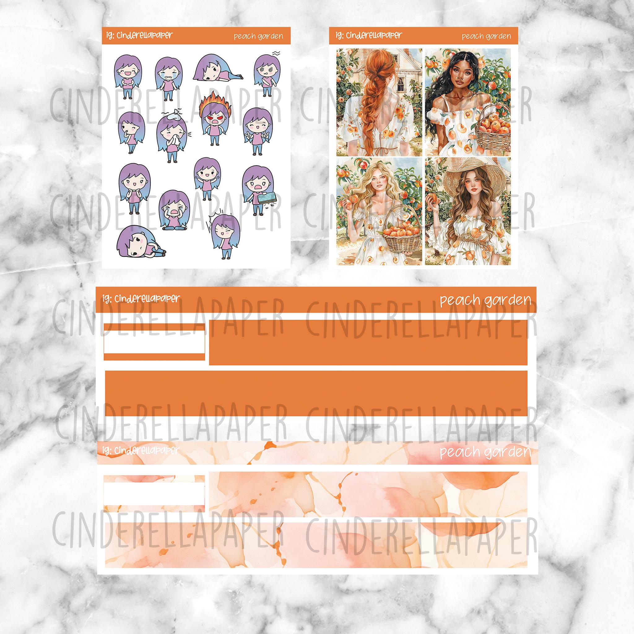 Peach Garden Planner Stickers, Weekly Vertical Kit (PNG, PDF ...