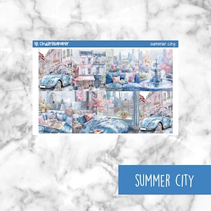 Summer City Printable Planner Stickers, Weekly Sticker Kit  Erin Condren Planner Stickers, Vertical Sticker Kit, Cut File,