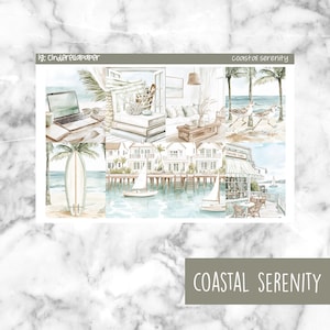 Coastal Serenity Printable Planner Stickers, Weekly Sticker Kit  Erin Condren Planner Stickers, Vertical Sticker Kit, Silhouette Cut File