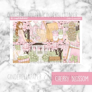 Cherry Blossom Printable Planner Stickers, Vertical Weekly Kit (PDF, JPG, PNG)