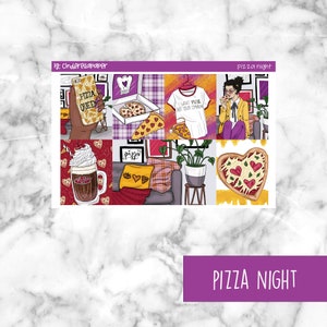 Pizza Night Printable Planner Stickers, Weekly Sticker Kit Erin Condren Planner Stickers, Vertical Sticker Kit, Silhouette Cut File image 1
