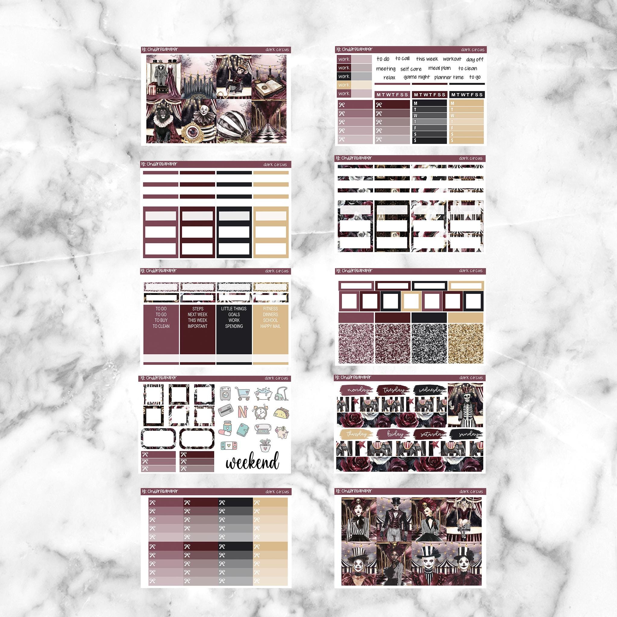 Dark Circus Printable Planner Stickers, Weekly Sticker Kit Erin Condren ...