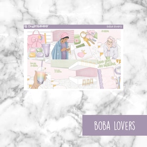 Boba Lovers Printable Planner Stickers, Weekly Sticker Kit  Erin Condren Planner Stickers, Vertical Sticker Kit, Silhouette Cut File