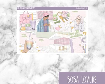 Boba Lovers Printable Planner Stickers, Weekly Sticker Kit  Erin Condren Planner Stickers, Vertical Sticker Kit, Silhouette Cut File