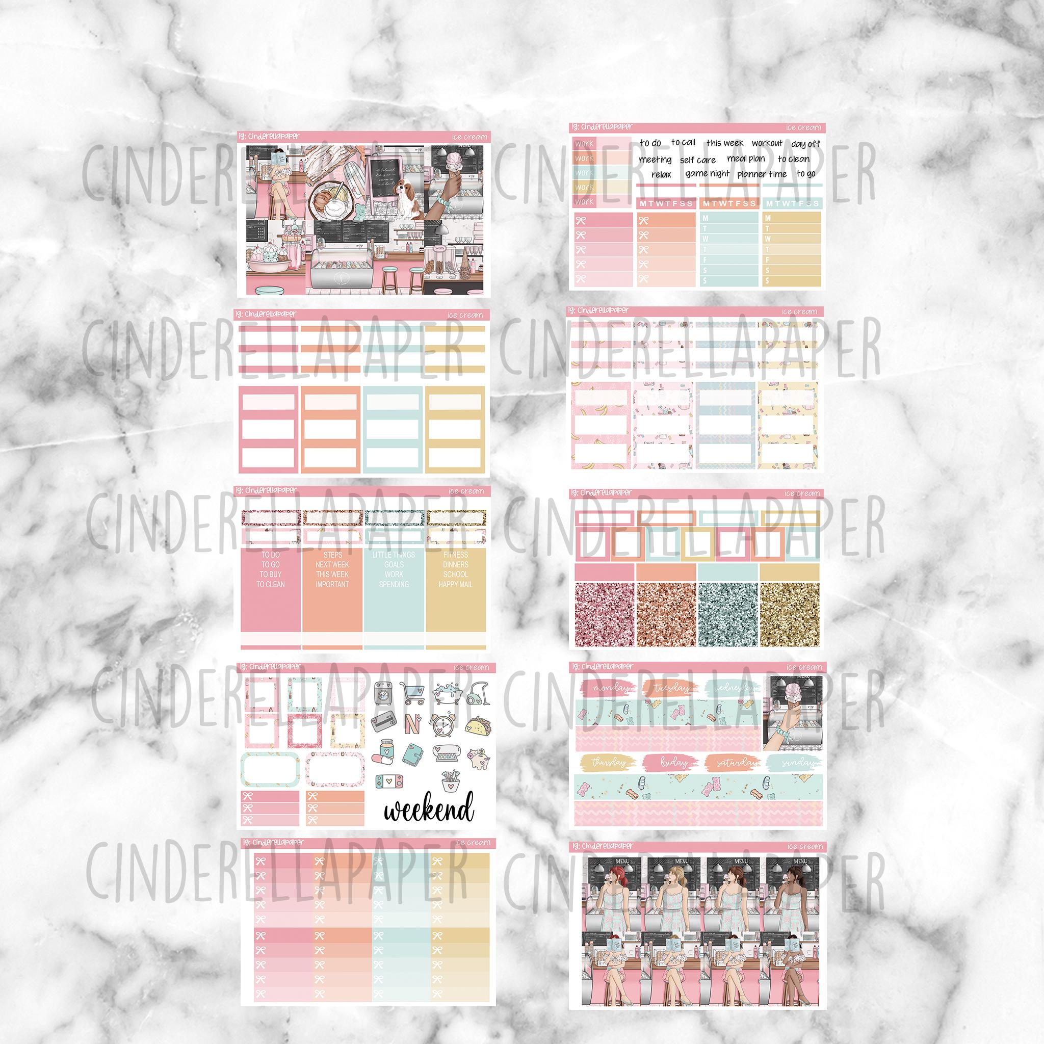Ice Cream Planner Stickers, Weekly Kit, Erin Condren Vertical (digital ...