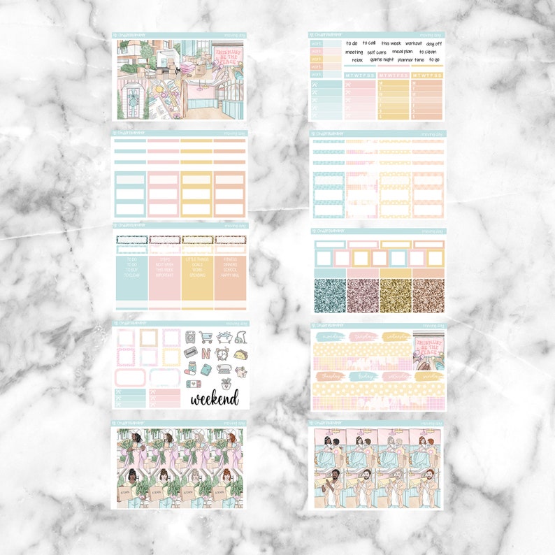 Moving Day Printable Planner Stickers, Weekly Sticker Kit Erin Condren Planner Stickers, Vertical Sticker Kit, Silhouette Cut File image 2