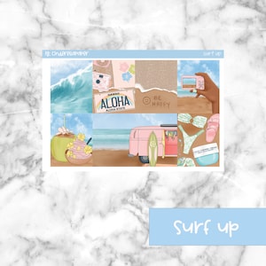 Surf Up Printable Planner Stickers, Weekly Sticker Kit  Erin Condren Planner Stickers, Vertical Sticker Kit, Silhouette Cut File