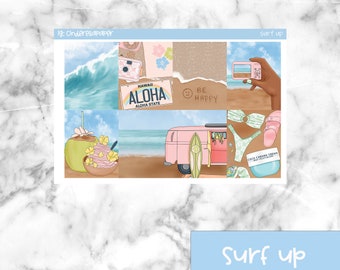 Surf Up Printable Planner Stickers, Weekly Sticker Kit  Erin Condren Planner Stickers, Vertical Sticker Kit, Silhouette Cut File