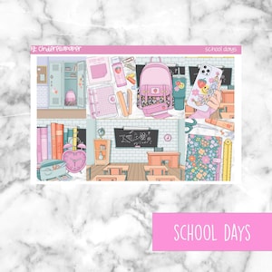 School Days Printable Planner Stickers, Weekly Vertical Kit (PDF, PNG, Silhouette)