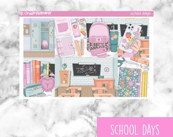 School Days Printable Planner Stickers, Weekly Vertical Kit (PDF, PNG, Silhouette)