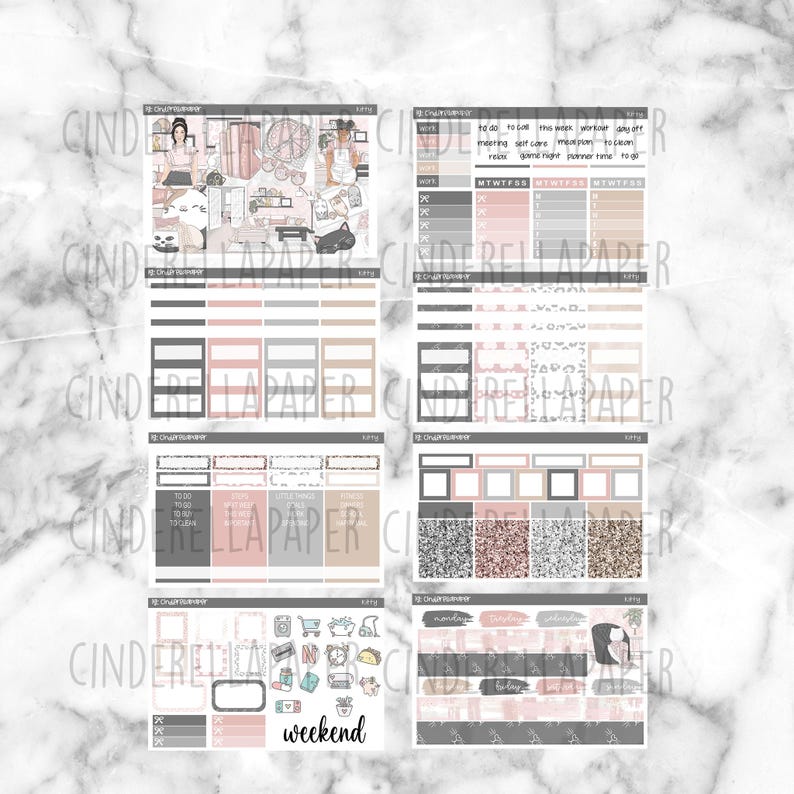 Kitty Printable Planner Stickers, Weekly Sticker Kit Erin Condren ...