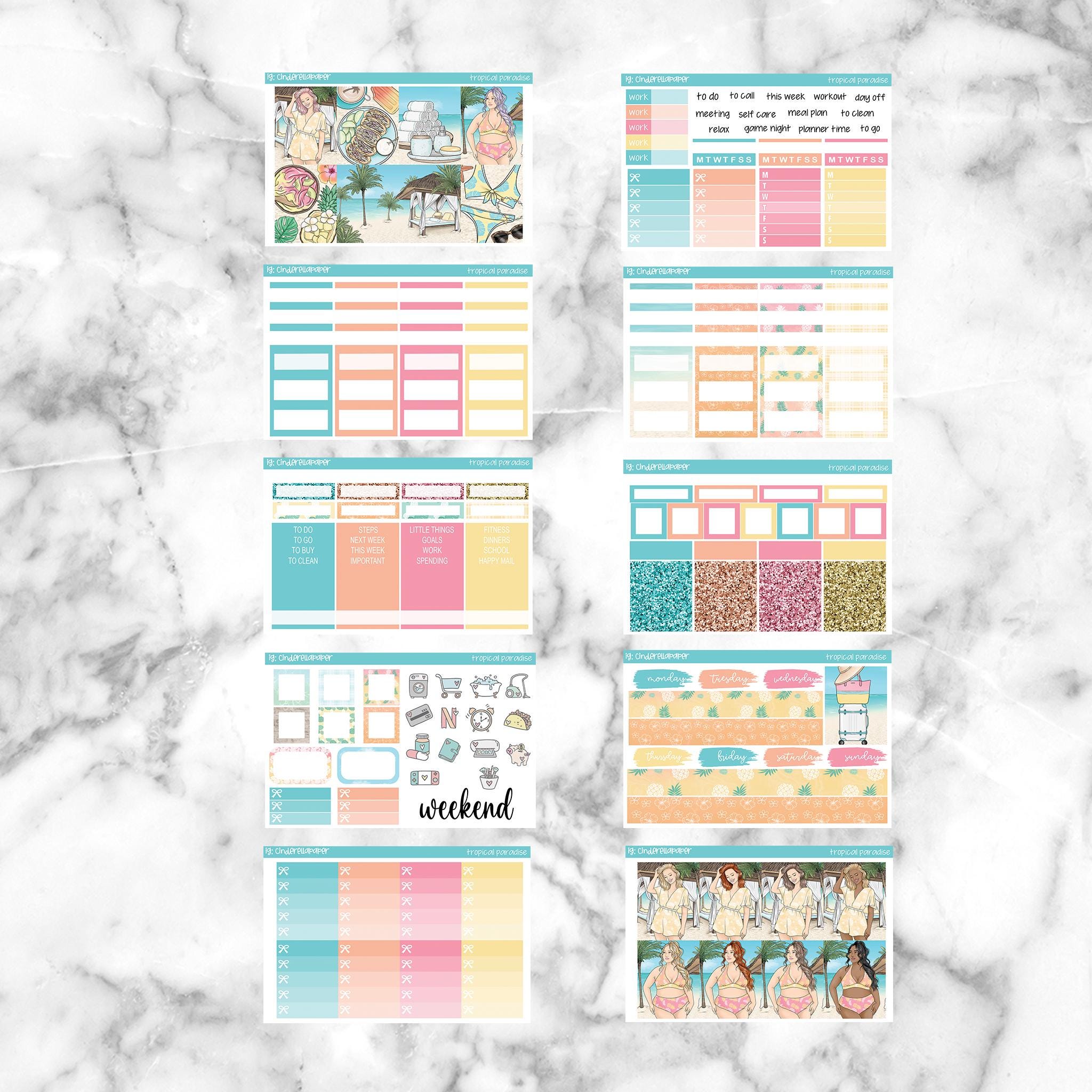 Tropical Paradise Printable Planner Stickers, Weekly Sticker Kit Erin ...