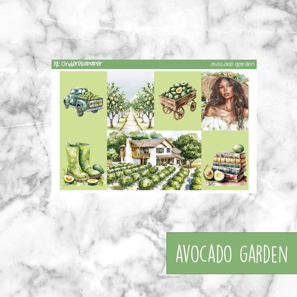 Avocado Garden Printable Planner Stickers, Weekly Sticker Kit  Erin Condren Planner Stickers, Vertical Sticker Kit, Silhouette Cut File