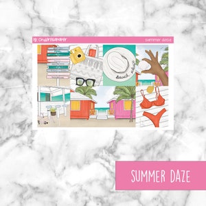 Summer Daze Printable Planner Stickers, Weekly Sticker Kit  Erin Condren Planner Stickers, Vertical Sticker Kit, Silhouette Cut File