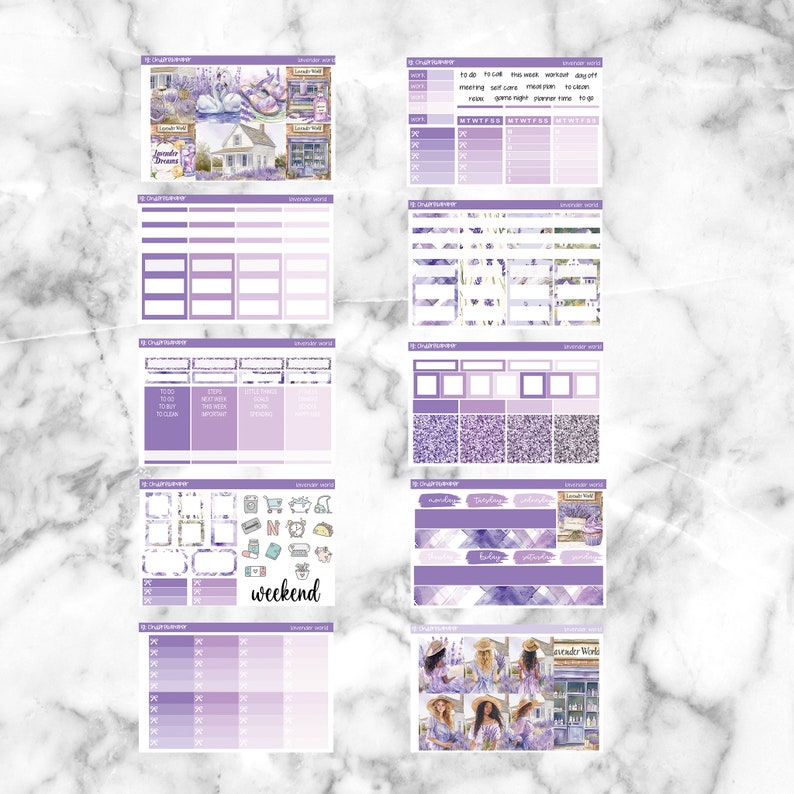 Lavender World Planner Stickers, Weekly Vertical Kit (PNG, PDF ...