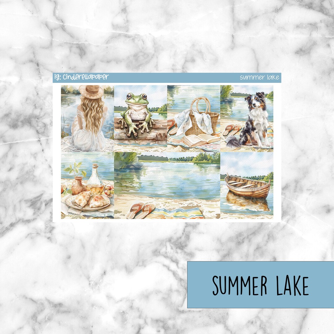 Summer Lake Planner Stickers, Weekly Kit, Vertical Layout (PNG, PDF ...