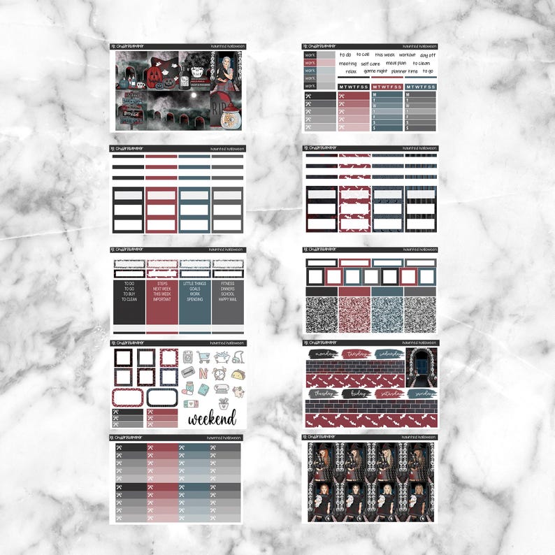 Haunted Halloween Printable Planner Stickers, Weekly Sticker Kit Erin ...