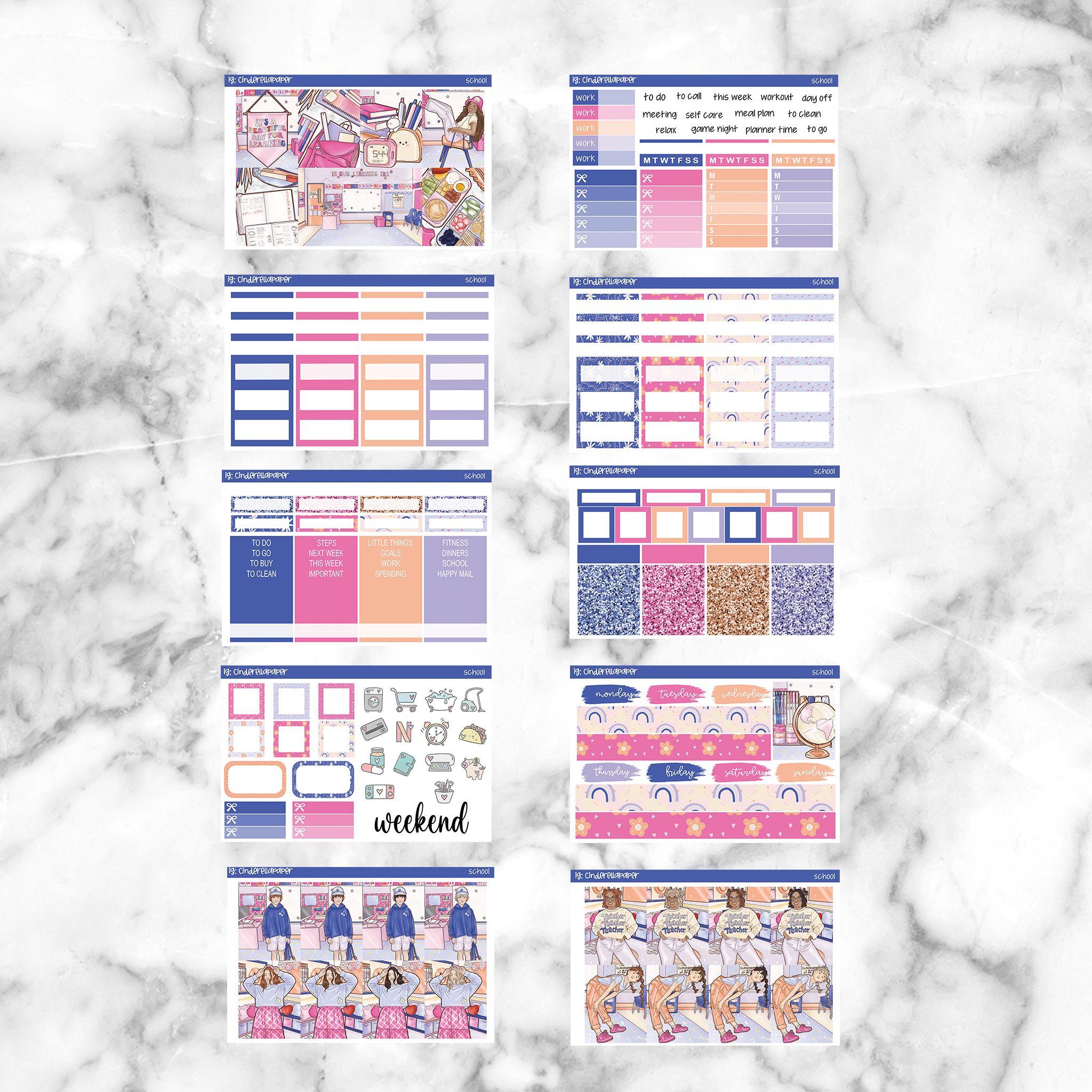 School Printable Planner Stickers, Weekly Sticker Kit Erin Condren ...