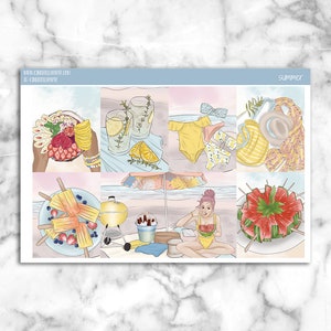 Summer  Printable Planner Stickers, Weekly Sticker Kit  Erin Condren Planner Stickers, Vertical Sticker Kit, Silhouette Cut File