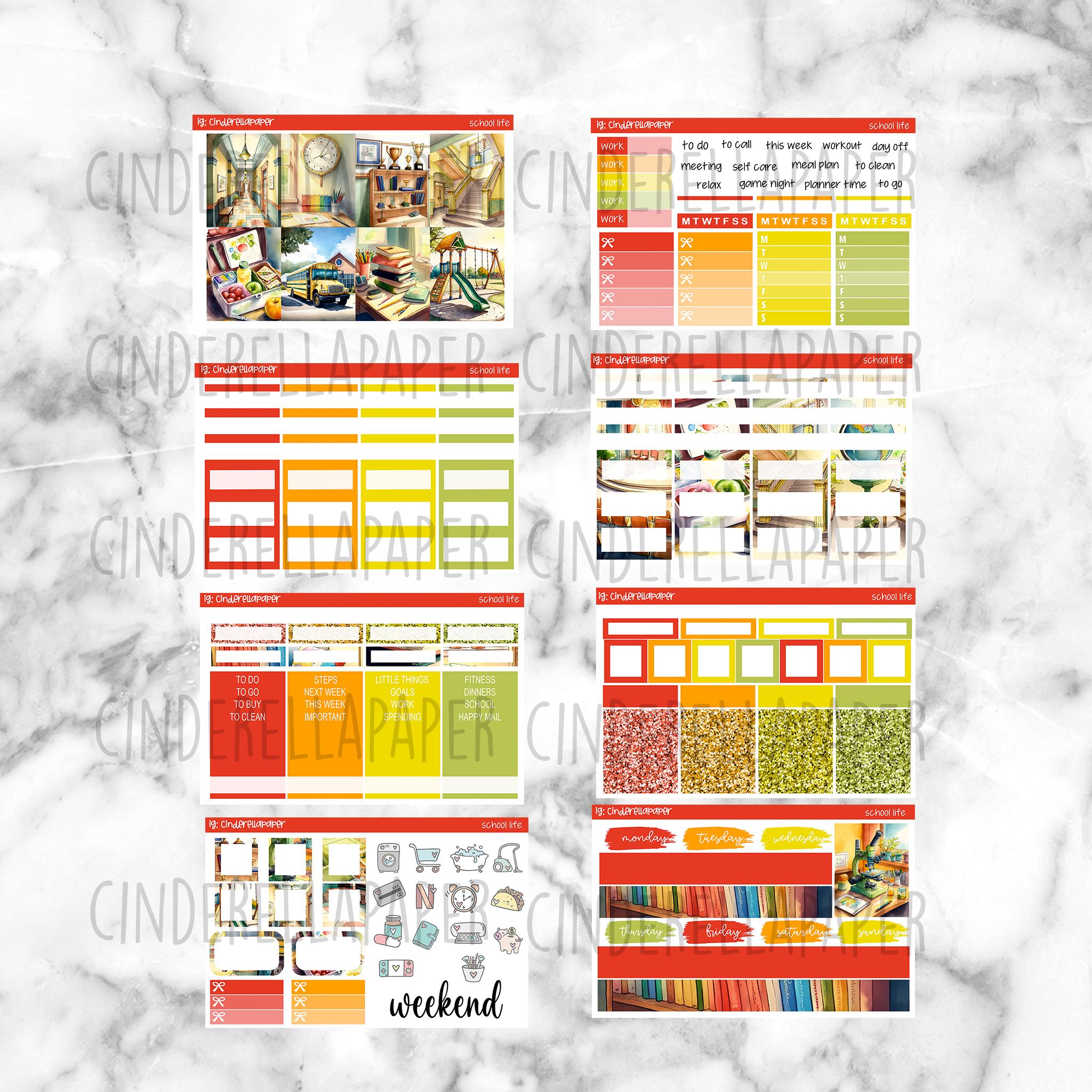 School Life Printable Planner Stickers, Weekly Sticker Kit Erin Condren ...