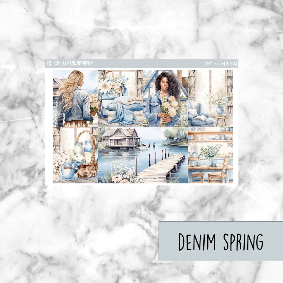 Denim Spring Planner Stickers, Weekly Vertical Kit (printable Cut File ...