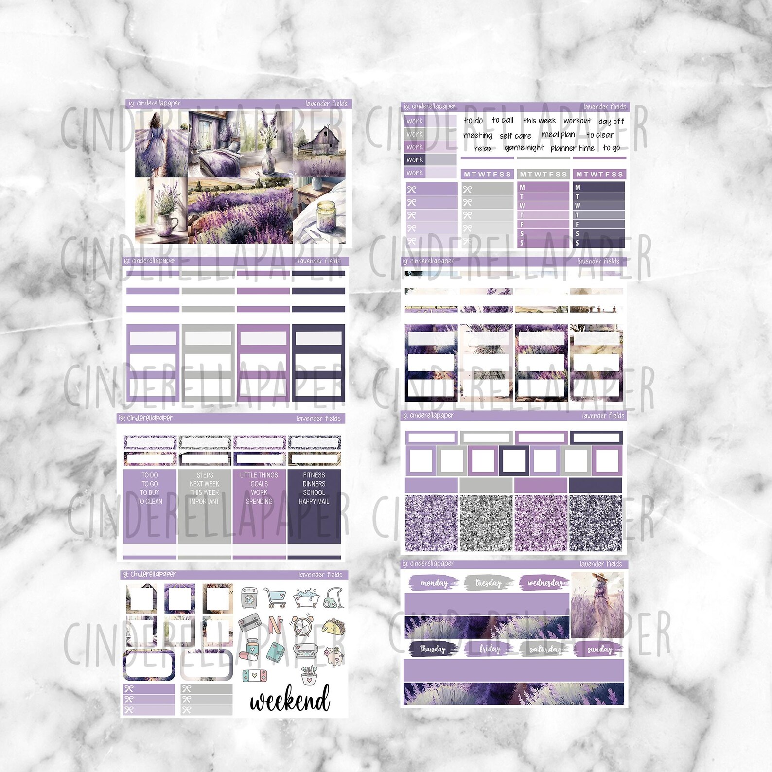 Lavender Fields Printable Planner Stickers, Weekly Sticker Kit Erin ...