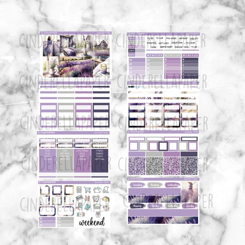 Lavender Fields Printable Planner Stickers, Weekly Sticker Kit Erin ...