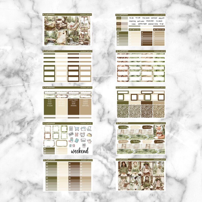 Woodland Journal Printable Planner Stickers, Weekly Sticker Kit Erin ...