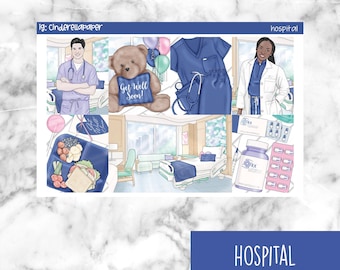 Druckbare Planeraufkleber für Krankenhäuser, Wochenaufkleber-Set Erin Condren, Vertikales Aufkleber-Set, Silhouette-Schnittdatei