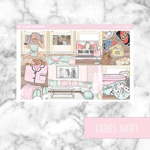 Ladies Night Printable Planner Stickers, Weekly Sticker Kit  Erin Condren Planner Stickers, Vertical Sticker Kit, Silhouette Cut File