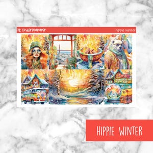 Hippie Winter Printable Planner Stickers, Weekly Sticker Kit  Erin Condren Planner Stickers, Vertical Sticker Kit, Silhouette Cut File