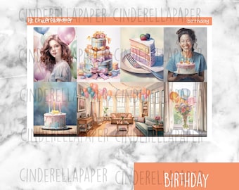 Birthday Planner Stickers, Weekly Vertical Kit (Printable PNG, PDF, Silhouette Cut File )