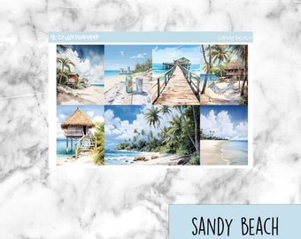 Sandy Beach Printable Planner Stickers, Weekly Sticker Kit  Erin Condren Planner Stickers, Vertical Sticker Kit, Silhouette Cut File