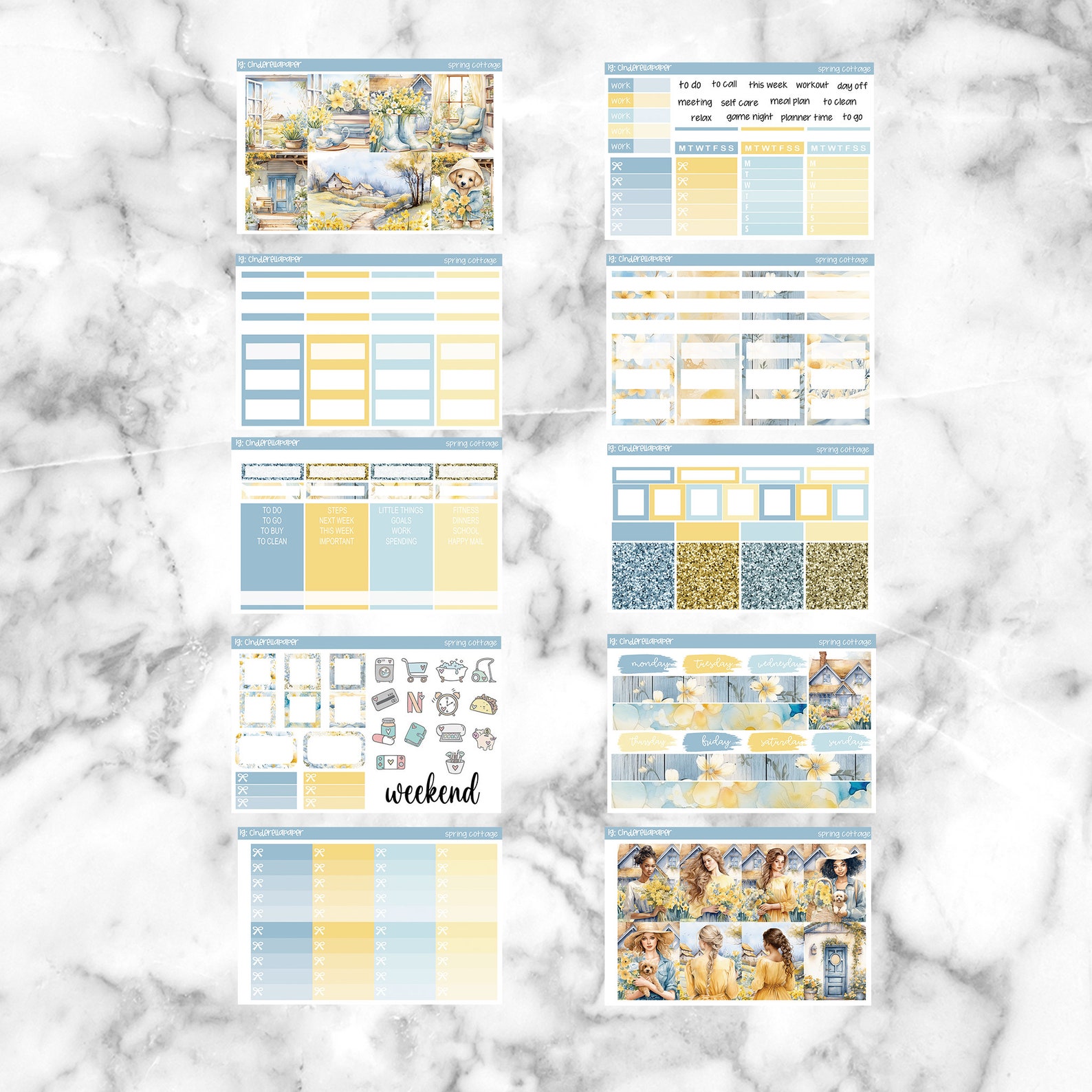 Spring Cottage Printable Planner Stickers, Weekly Sticker Kit Erin ...