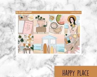 Happy Place Printable Planner Stickers, Weekly Sticker Kit  Erin Condren Planner Stickers, Vertical Sticker Kit, Silhouette Cut File