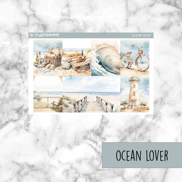 Ocean Lover Printable Planner Stickers, Weekly Sticker Kit  Erin Condren Planner Stickers, Vertical Sticker Kit, Silhouette Cut File