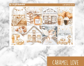 Caramel Love Printable Planner Stickers, Weekly Kit (PDF, PNG, Silhouette)
