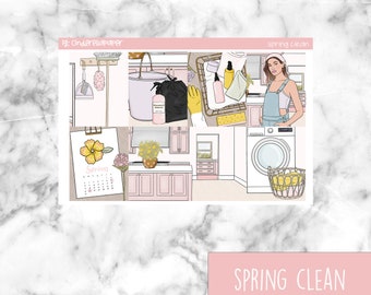 Spring Clean Planner Stickers, Weekly Kit, Vertical Layout (Printable PNG PDF Cut Files)