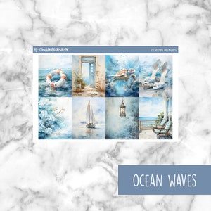 Ocean Waves Printable Planner Stickers, Weekly Sticker Kit  Erin Condren Planner Stickers, Vertical Sticker Kit, Silhouette Cut File
