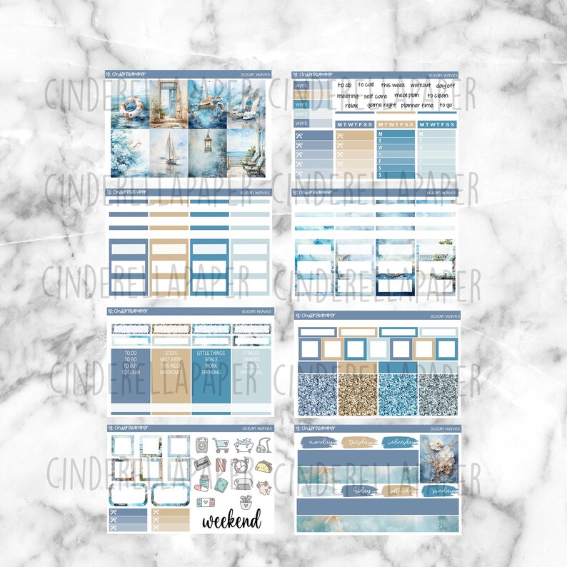 Ocean Waves Printable Planner Stickers, Weekly Sticker Kit Erin Condren ...