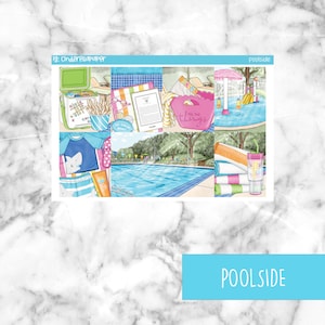 Poolside Printable Planner Stickers, Weekly Sticker Kit  Erin Condren Planner Stickers, Vertical Sticker Kit, Silhouette Cut File