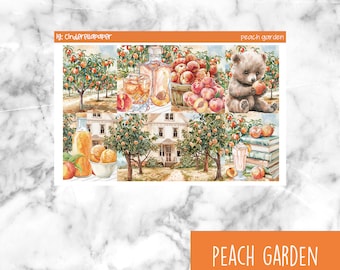 Peach Garden Printable Planner Stickers, Weekly Sticker Kit  Erin Condren Planner Stickers, Vertical Sticker Kit, Silhouette Cut File