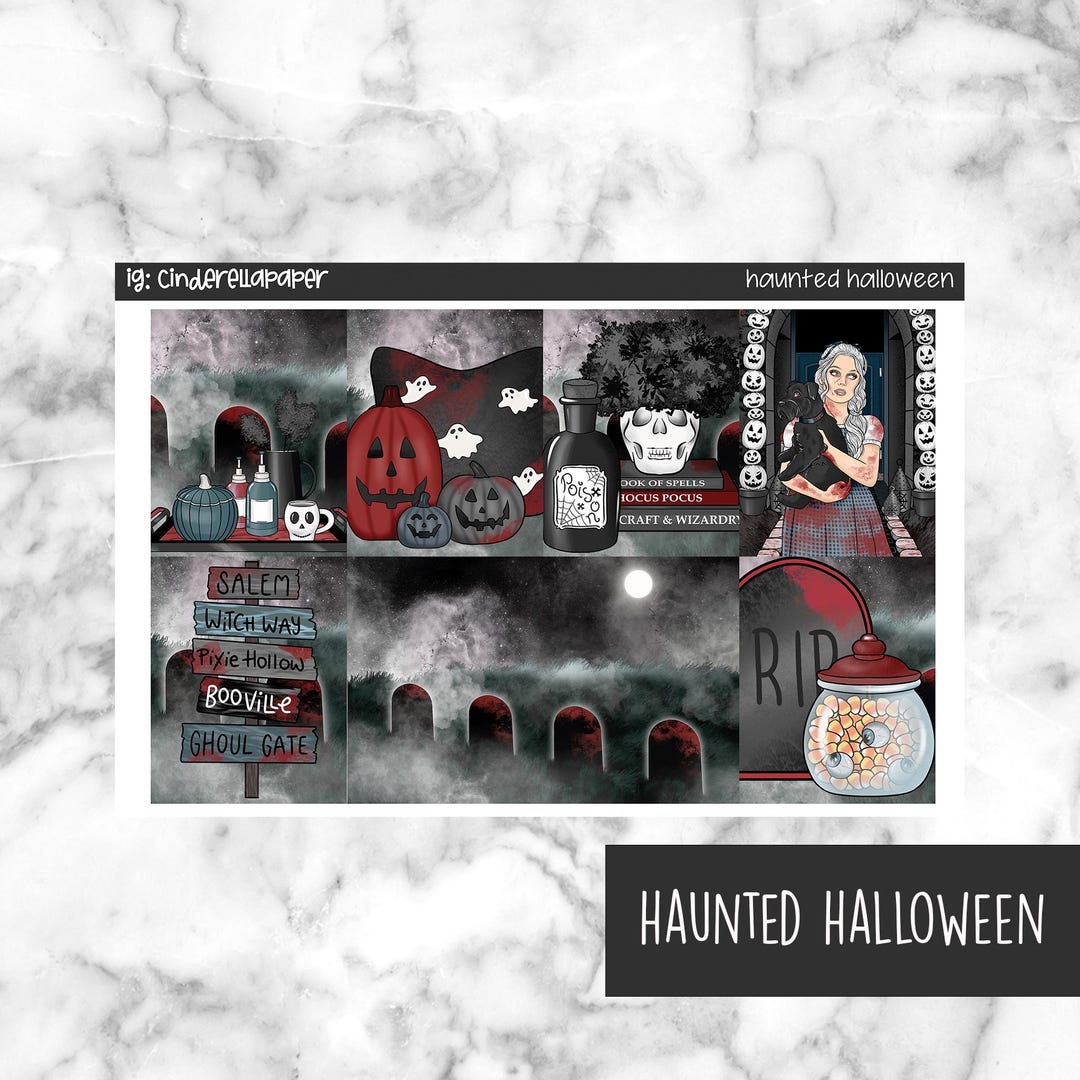 Haunted Halloween Printable Planner Stickers, Weekly Sticker Kit Erin ...