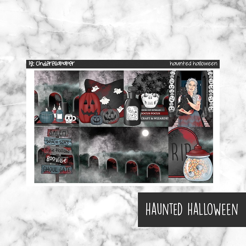 Haunted Halloween Printable Planner Stickers, Weekly Sticker Kit Erin ...