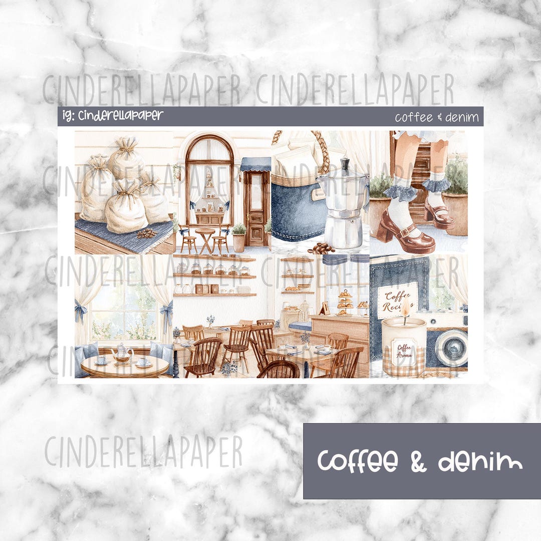 Coffee & Denim Printable Planner Stickers, Weekly Sticker Kit Erin ...