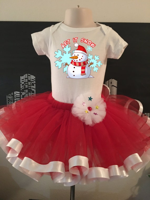Christmas Snowman let it snow Tutu Infant Toddler Red and