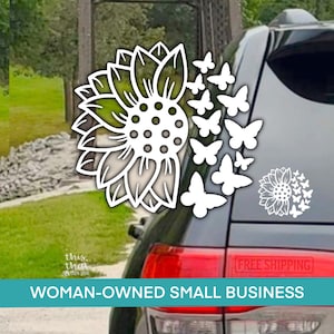 Sunflower Butterfly Vinyl Decal: Waterproof Car Bumper Sticker