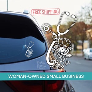 Floral Stethoscope Vinyl Decal: Nurse Car Bumper Sticker