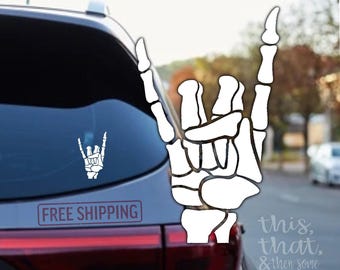 Rock On skeleton hand Vinyl Decal Sticker