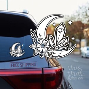 Moon with crystals and flowers, Astrology, Zodiac Bumper Sticker